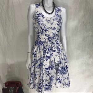 J. Peterman blue toile dress.